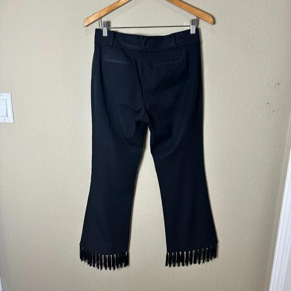 Rare ANTHROPOLOGIE The Essential Crop Flare with FRINGE Bottoms! Size 2 Black